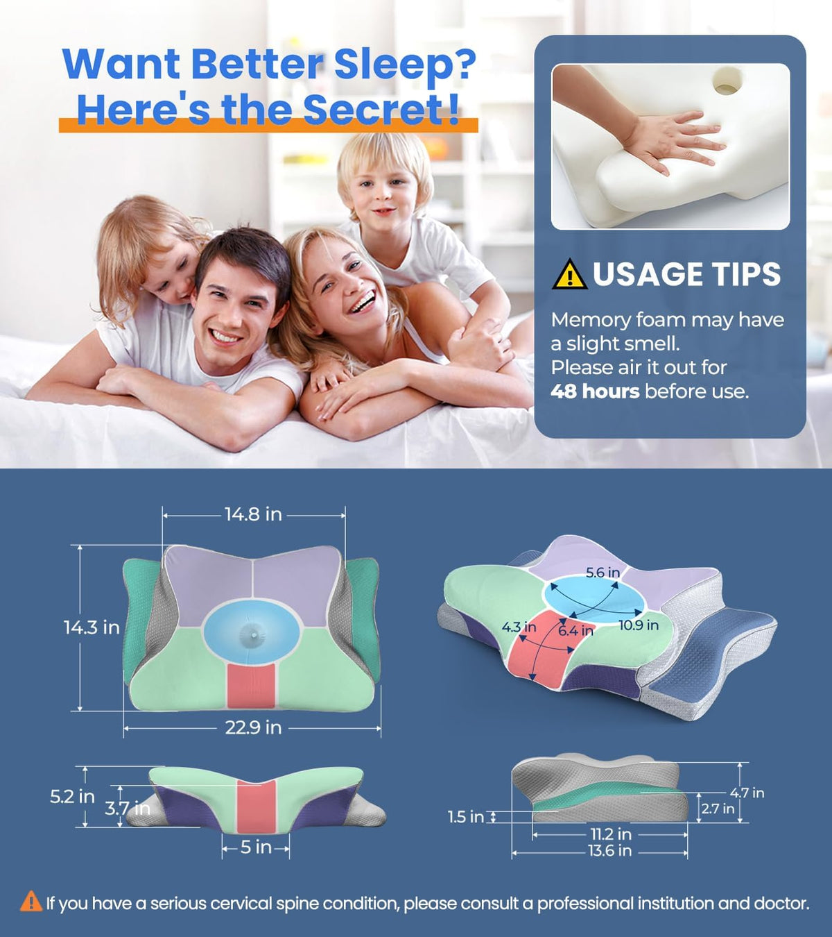 LUNOVIA™ Adjustable Cervical Memory Foam Pillow