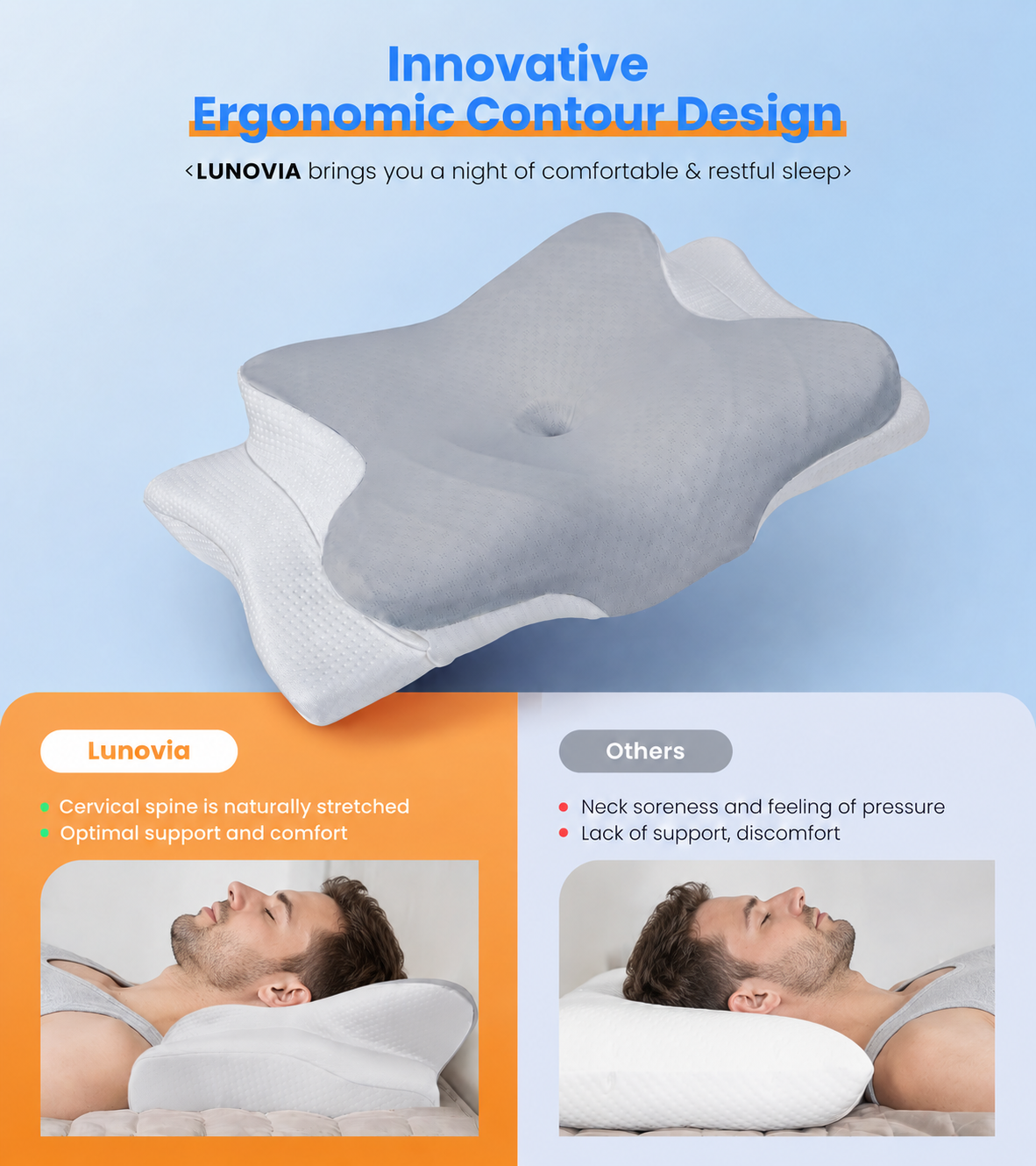 LUNOVIA™ Adjustable Cervical Memory Foam Pillow