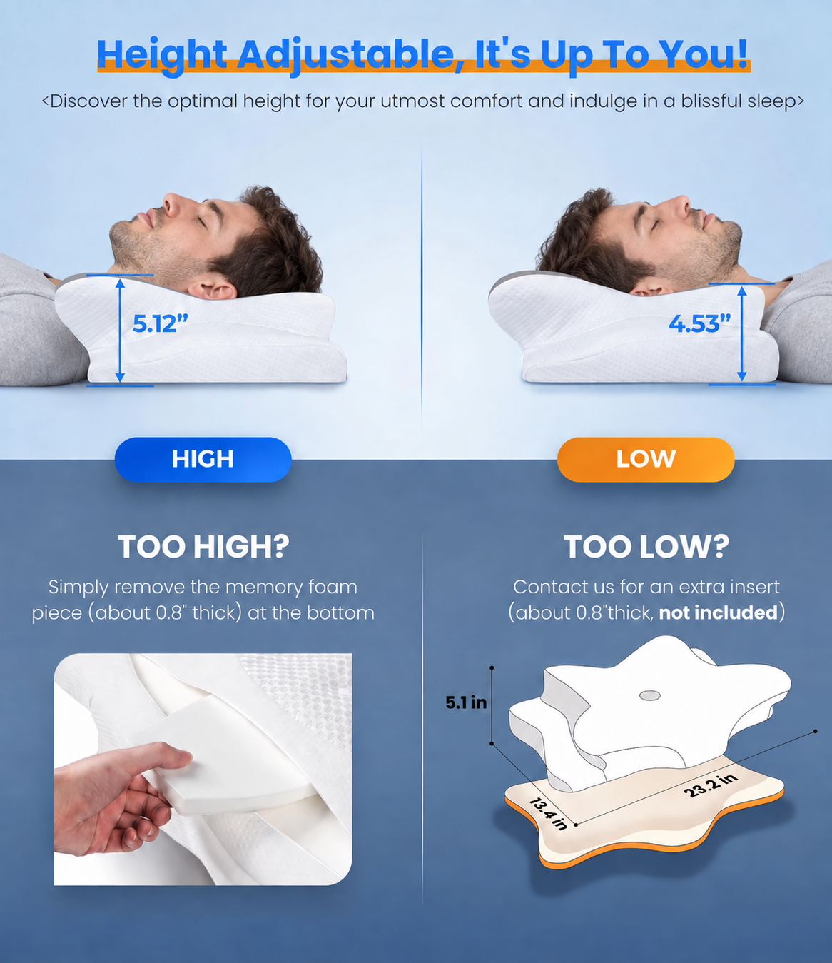LUNOVIA™ Adjustable Cervical Memory Foam Pillow